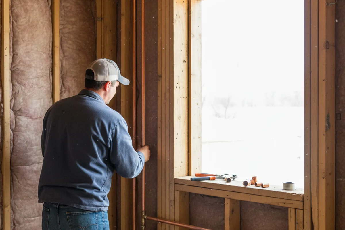 Licensed plumber running new copper supply lines in a Keyser home