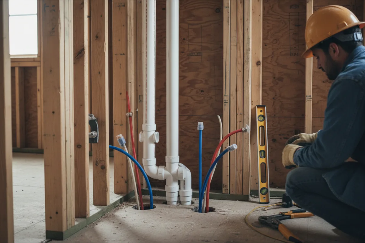 Drain and supply rough-in during Leak Detection in Keyser